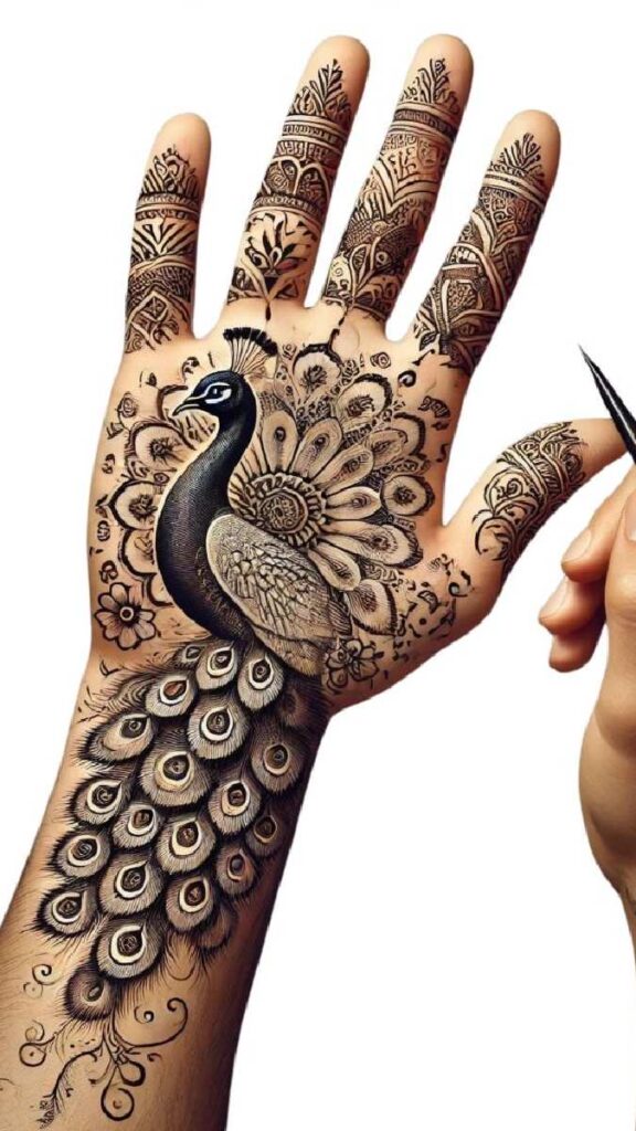 Pretty Peacock Theme Arabic Mehndi Designs For Full Hands